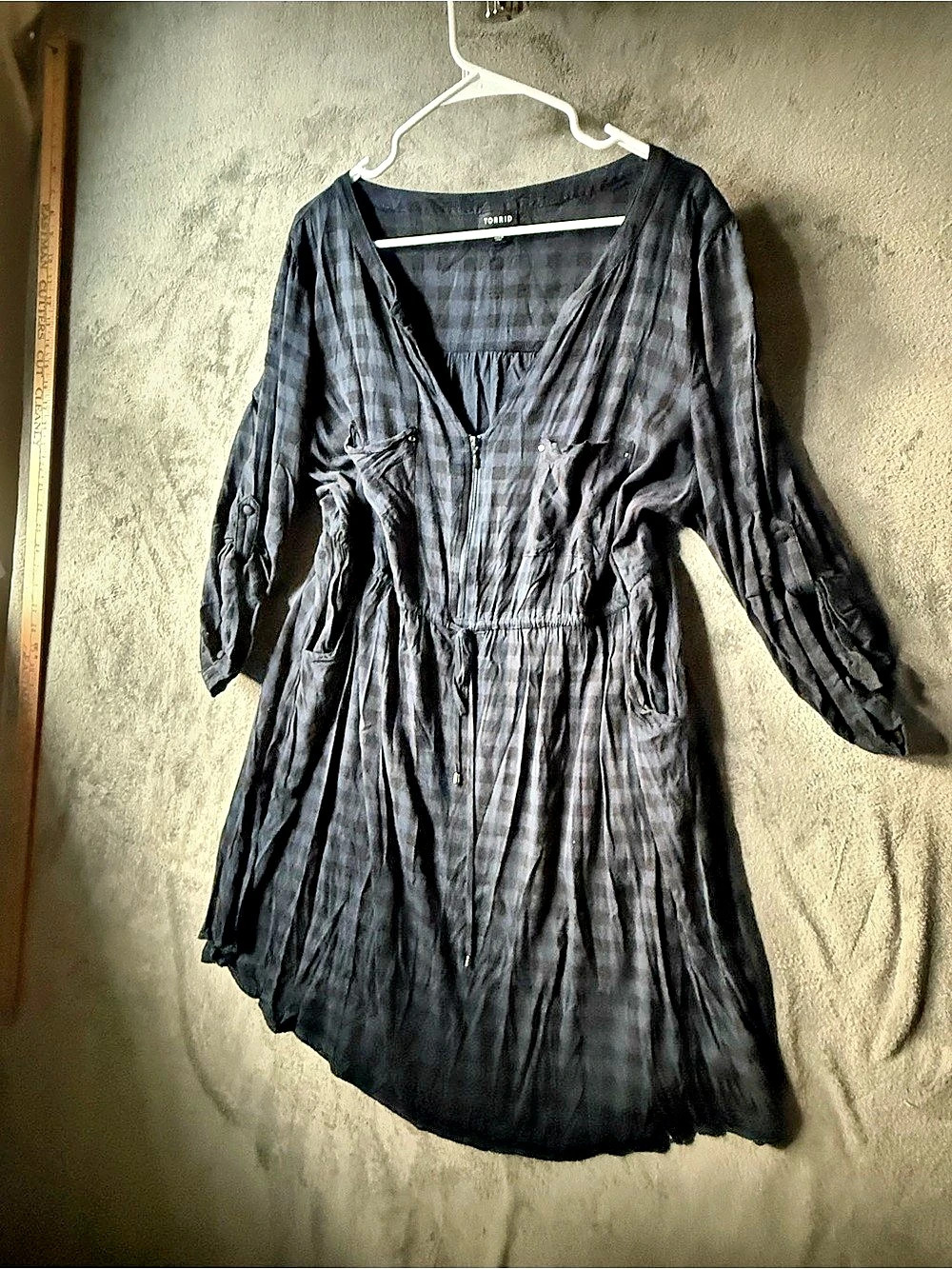 Torrid Challis Zip-Front Shirt Dress Plaid Black Size 3